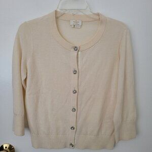 Kate Spade Ivory 3/4 Sleeve Crystal Flower Buttons Cardigan Size Small